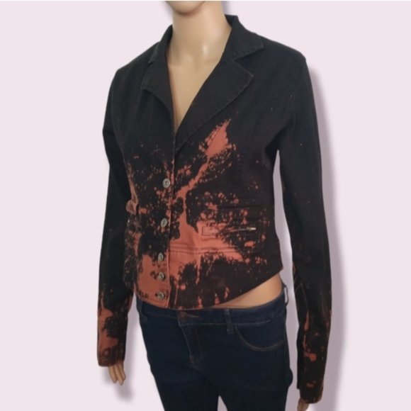 Black Tye Dye Suko Jean Jacket Sz Medium - Picture 3 of 9